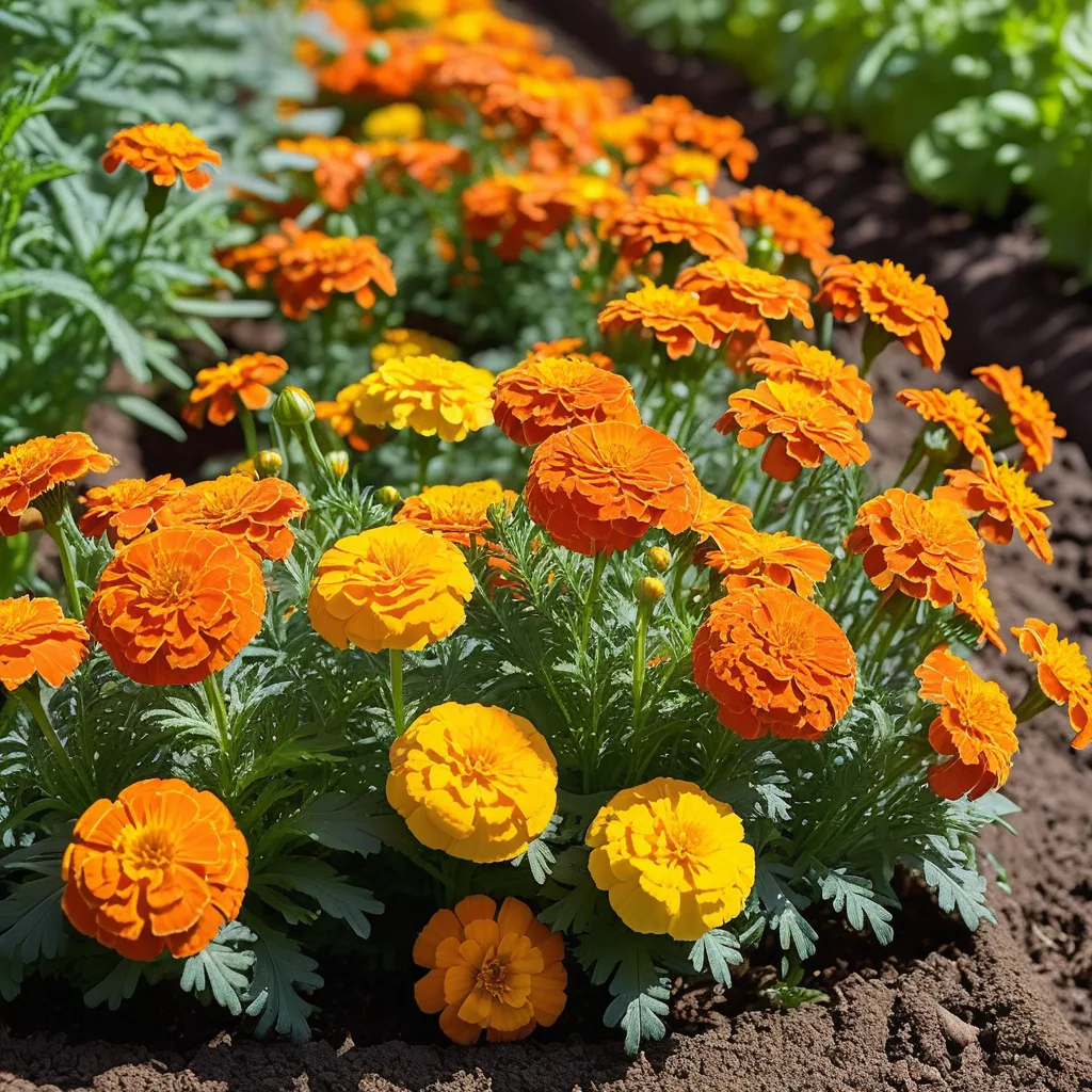 Marigolds edging a garden